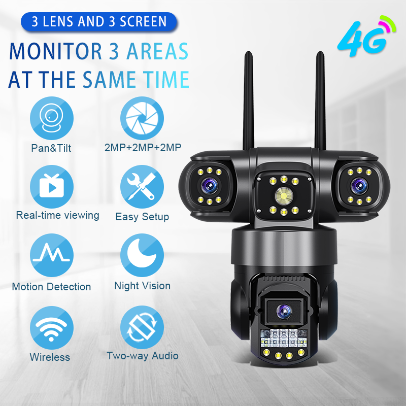 VERTO 4G 6MP 3 LENS PTZ CAMERA with Two-Way Audio & Night Vision