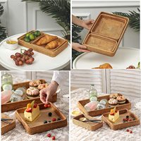 Plateau de service en rotin, plateau organisateur en osier tissé à la main, plateau rectangulaire pour le petit-déjeuner, les boissons, les collations, les fruits