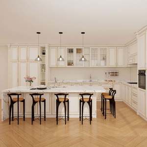 Ensemble complet d'armoires de cuisine 2025, conception personnalisée, emballage plat, blanc, moderne, luxe, bois massif, évier, robinet, marbre - Product Image 1