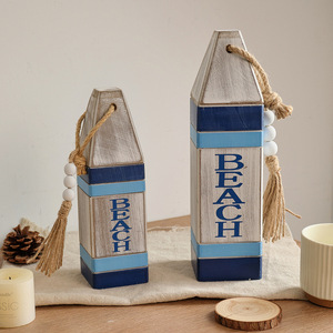 Mediterranean Wooden Buoy Wall Sign Beach Letter <b>Ornament</b> Home Decor Hanging Item Rectangle Blue Vertical Style - Product Image 3