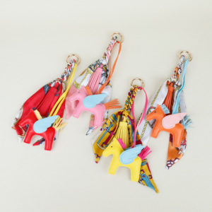 Luxury Leather Gift Pony Handbag Pendant Key Chain Cute Horse Silk Scarf PU Tassel Designer Bag Charm Car Keyring for Women - Product Image 2