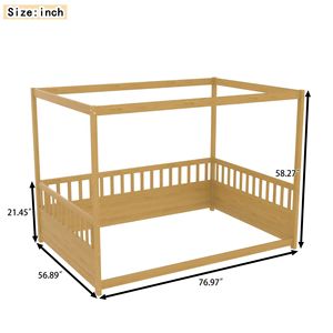 Lit à baldaquin en bois massif avec barrières de sécurité, structure assemblable en pin couleur blé pour enfants, adultes et personnes âgées - Product Image 3