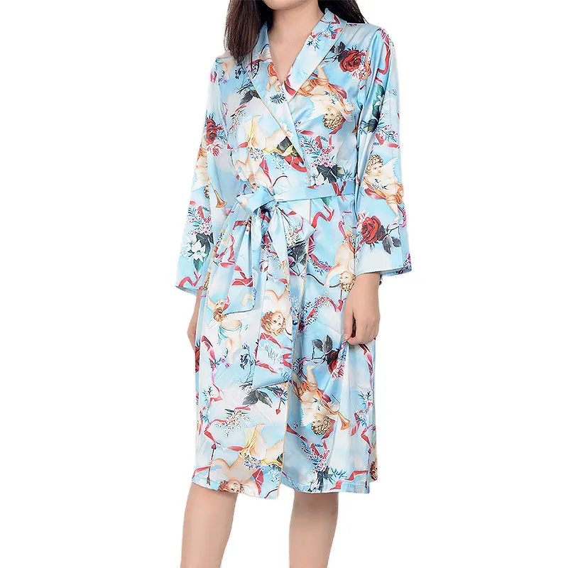 Satin Kimono Robe Ladies Sleepwear Belted Woman Elegant Luxury Robes