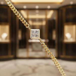 Bracciale con Diamanti XL1386 in Oro Giallo, Taglio Princess, Colore G, Naturale, Unisex, Minimalista, per Uso Quotidiano - Product Image 2