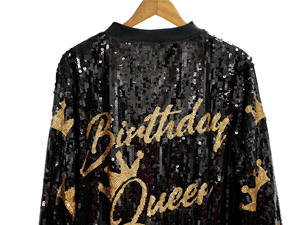 Pronto per la spedizione corona personalizzata giacca da regina di compleanno con paillettes Bling Jersey giacche cappotto di paillettes <span class=keywords><strong>donna</strong></span> abbigliamento all'ingrosso - Product Image 3