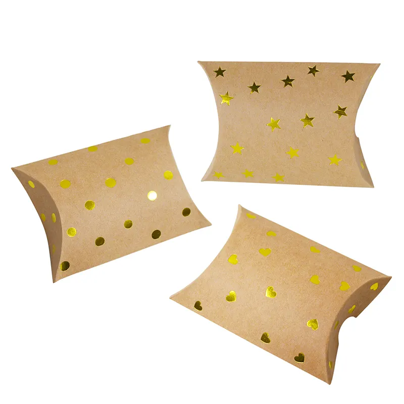 Scatola di caramelle di carta a forma di cuscino borsa per imballaggio di biscotti carta Kraft abbronzante oro argento borsa di ringraziamento per decorazioni regalo per feste