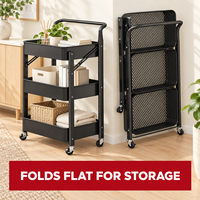 Chariot utilitaire pliable à 3 niveaux en métal, chariot de rangement mobile pliable avec roues et poignée pour la maison