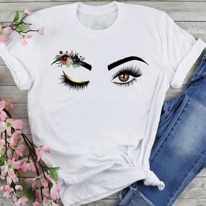 Venta al por mayor de ropa de mujer impresa divertida camiseta de dibujos animados de pestañas señora de manga corta gráfico barato de talla grande impreso <span class=keywords><strong>camisetas</strong></span> Tops - Product Image 6