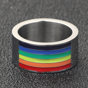 Anillo de Resina Epoxi Arcoíris de Acero Inoxidable de 10 mm de Ancho, Joyería de Moda Unisex, Regalo - Product Image 1