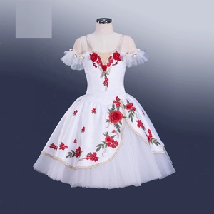 <span class=keywords><strong>Blanco</strong></span> <span class=keywords><strong>brillante</strong></span> satén rojo bordado flores vestido de escenario hecho a medida el despertar de Flora Ballet disfraz tutú - Product Image 1