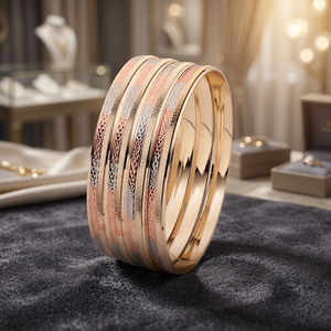 Juego de Brazaletes Modernos Chapados en Tres Tonos al por Mayor, Juego de Brazaletes de Latón Multitono, Joyería de Brazaletes de Moda, Juego de Brazaletes Tricolor - Product Image 4