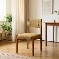 Chaise de salle à manger vintage en bois massif, rembourrée, avec dossier en corde, design confortable et décontracté pour petit appartement ou bureau
