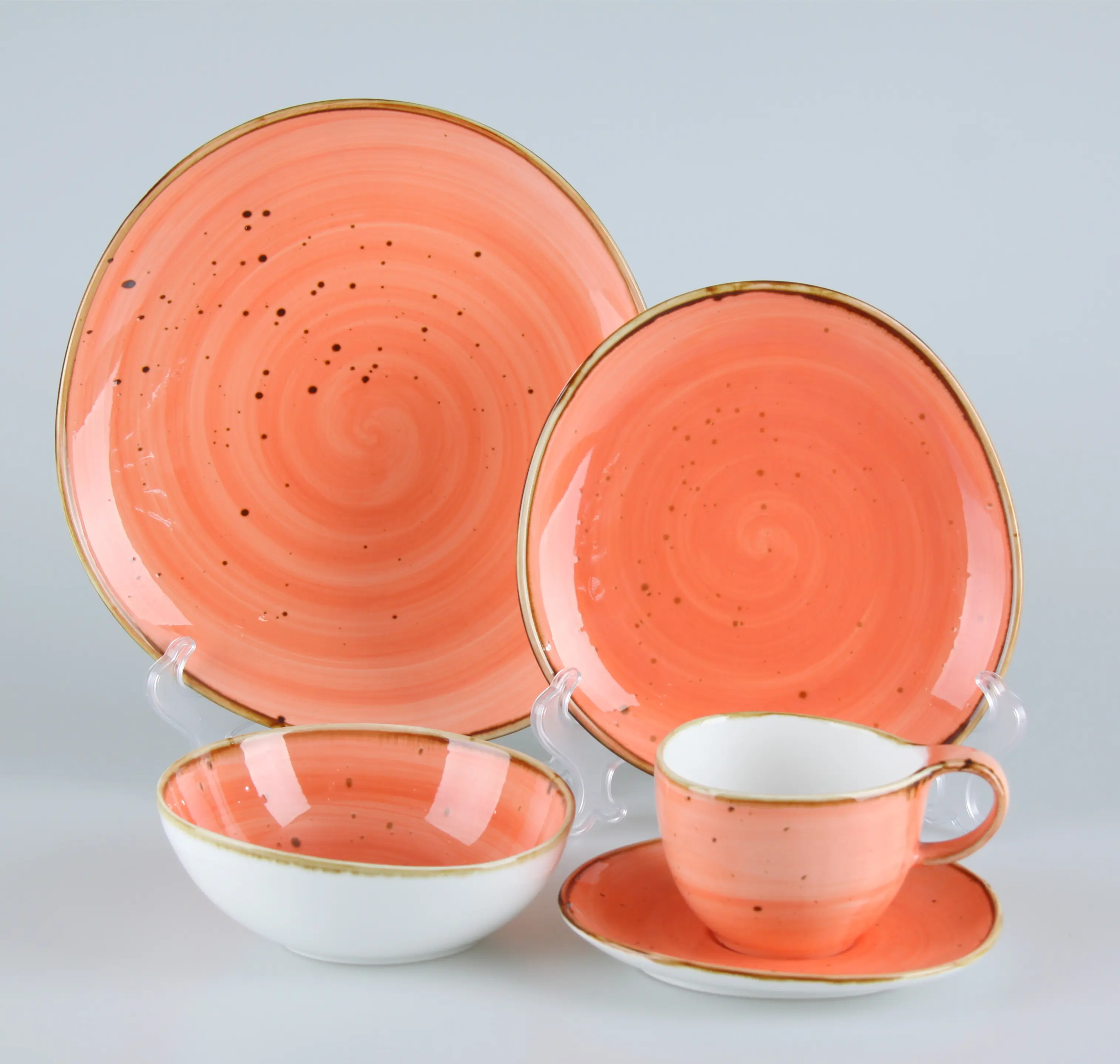 Juego de vajilla de cerámica Estilo Vintage para restaurante, plato de porcelana turco rústico esmaltado de Coral, tazón, taza, vajilla