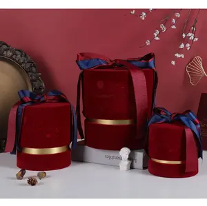 三种尺寸的天鹅绒和纸筒礼品盒橙色酒红色婚礼情人节母亲节零食盒