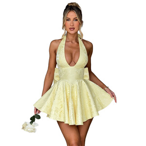 H-02311 Nouvelle Collection 2026 – Jupe <span class=keywords><strong>Courte</strong></span> Formelle – <span class=keywords><strong>Robe</strong></span> Jacquard Sexy et Moulante à Col et Nœud au Dos - Product Image 1