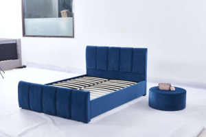 Luxueus Marineblauw Fluwelen Gestoffeerd Platform Gas Opgetild Bed Met Kanaal Getuft Hoofdeinde - Product Image 5