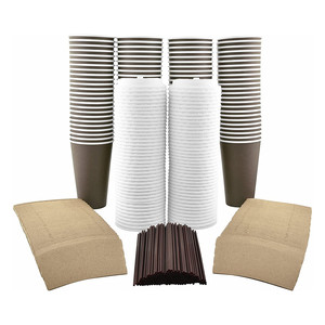 Brown Kraft <strong>Paper</strong> Disposable Hot <strong>Paper</strong> Coffee Cups Single <strong>Wall</strong> with Lids Sleeves Stirring Straws