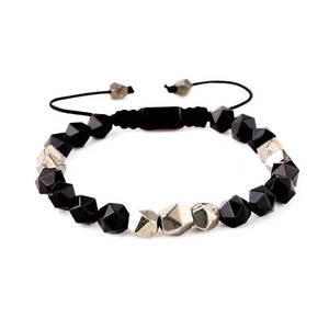 Op maat gemaakte logo armband voor heren, hoge kwaliteit gefacetteerde zwarte agaat, pyriet, tijgeroog, kralen, macramé, cadeau Jbs10565 - Product Image 5