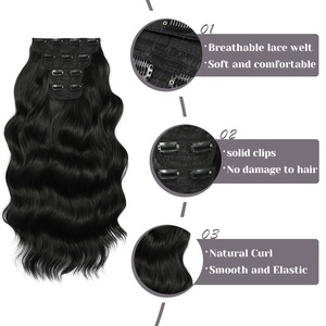 Extensions de cheveux à clips GLADYS, 4 pièces, tête entière, 22 pouces de long, cheveux synthétiques bouclés ondulés, naturels, pour femmes et filles - Product Image 5