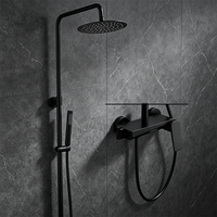 Ensemble de douche mural WEIHAO noir mat à deux modes de pulvérisation, pomme de douche pluie ronde, douchette à main, système de douche pour salle de bain
