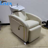 Meubles de salon de coiffure Kisen, best-seller, bac à shampoing moderne beige, noir, blanc, orange, chaise de salon avec bol en céramique