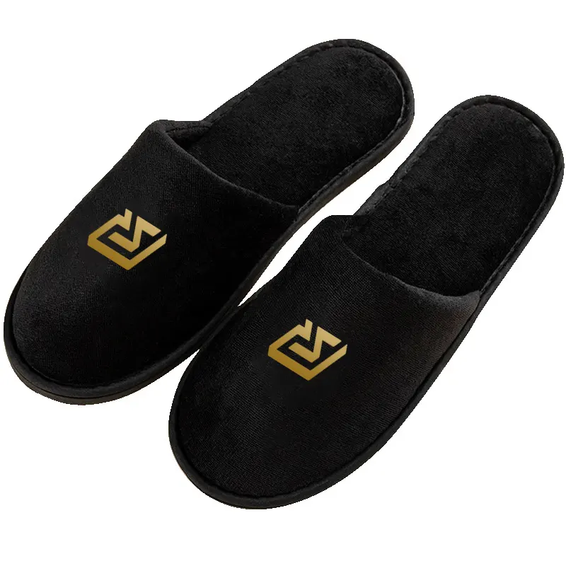 Zapatillas de lujo personalizadas con punta cerrada suave, zapatillas de habitación de invitados de lavado cálido para mujer, desechables con estampado de logotipo, servicios de hotel