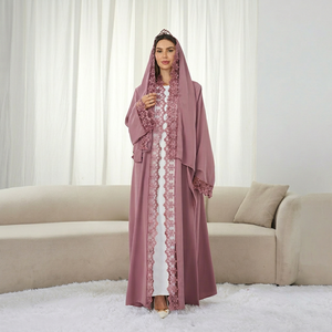 Abaya Abierta con Apliques de Encaje Elegantes Personalizados Leduo, con Conjunto de Capucha a Juego, Ropa Islámica Modesta - Product Image 1