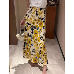 Summer New High Waist Women's Printed Floral Medium <strong>Length</strong> <strong>Full</strong> Flare Beach Wear Exclusive Print Breathable <strong>Skirt</strong> - Product Image 1