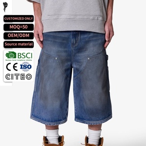 Pantalones Cortos de Mezclilla para Hombre Estilo Carpenter Vintage Lavado 2026 Novedad Oversize de Pierna Ancha hasta la Rodilla Streetwear - Product Image 1