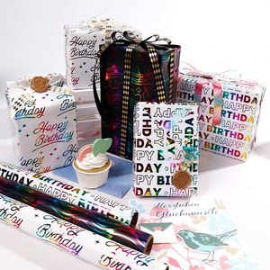 Wholesale 80g Vintage Rainbow <b>Gold</b> <b>Paper</b> Retro Birthday Designs 43*300cm Gift Luxury Custom <b>Wrapping</b> <b>Paper</b> Roll - Product Image 3