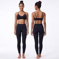 Ensemble de yoga 2 pièces pour femme, personnalisé, couleur unie, taille haute, effet push-up et gainant ventre, avec brassière de sport à bretelles spaghetti et leggings extensibles dans les quatre sens
