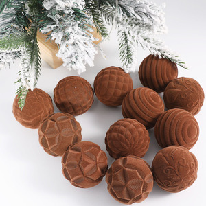 Boules de Noël en velours floqué de 6 cm, 12 pièces en boîte, décorations de Noël peintes en plastique, ornements suspendus pour arbre de Noël, décorations de fête - Product Image 6