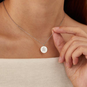 Cadena de clavícula Collar de estrella No deslustre Acero inoxidable Plateado Zircon Estrella Moneda redonda Colgante Gargantillas Collares - Product Image 5