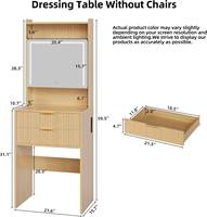 Table de toilette moderne en bois avec miroir éclairé et tiroirs multi-rangements pour chambre à coucher