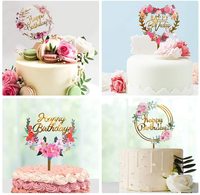 Version personnalisée doré acrylique couleur imprimé fleur gâteau carte chapeau fête d'anniversaire décoration fournitures lot direct cadeau
