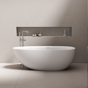 Nouveau design <span class=keywords><strong>Baignoire</strong></span> en pierre artificielle murale 2.2m <span class=keywords><strong>Baignoire</strong></span> en pierre artificielle blanche mate pour adulte - Product Image 4
