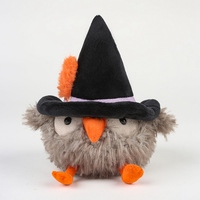 Peluche hibou chapeau de sorcière d'Halloween en gros, jouet en peluche oiseau gris moelleux pour canapé, table, décoration d'Halloween, cadeau de fête pour enfants