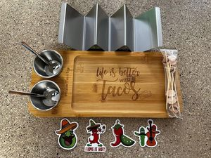 Youlike 3 en 1 ensemble de tacos plateau de service en bambou pour cadeau de fête de bar pour les amateurs de tacos blogueur végétarien sans gluten - Product Image 6