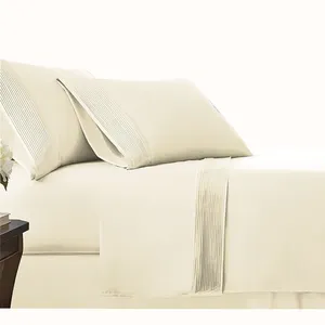 5 Star Hotel Linens Manufacturer Custom Polyester Bedding Set Sheet Flat Fitted 4 Pcs Solid Pleats Bed Sheets Bedsheet Sets
