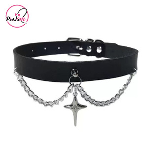Collar choker punk oscuro con estrella de cuatro puntas y cruz, estilo retro para mujer, con logotipo grabado en relieve. - Product Image 1