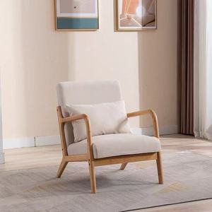 Chaises en bois nordiques pour salle à manger, fauteuils vintage pour café intérieur, chaises de loisirs en lin, chaise en bois pas chère - Product Image 1