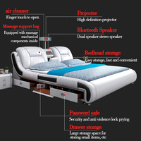 Intelligentes Lederbett nach Maß, Doppelbett/Queensize-Tatami-Bett, modern, multifunktional, luxuriös, mit Lautsprecher und Massagefunktion, hohe Qualität