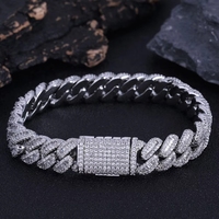 Bracelet cubain en laiton de 10 mm avec zircons incrustés, testeur de pureté inclus
