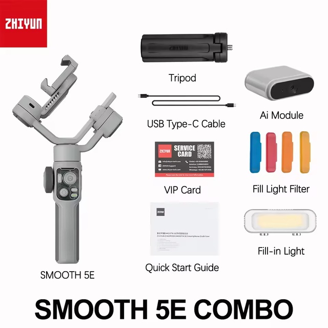ZHIYUN SMOOTH 5E 3-Axis Smartphone Stabilizer Selfie Stick Ultra-Wide Angle AI Tracking Watch Remote Gesture Control Gimbal