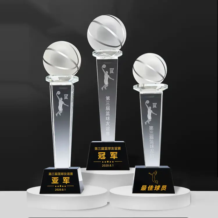Trofeo di cristallo di basket con incisione su misura trofeo del campionato personalizzato premio della competizione sportiva MVP