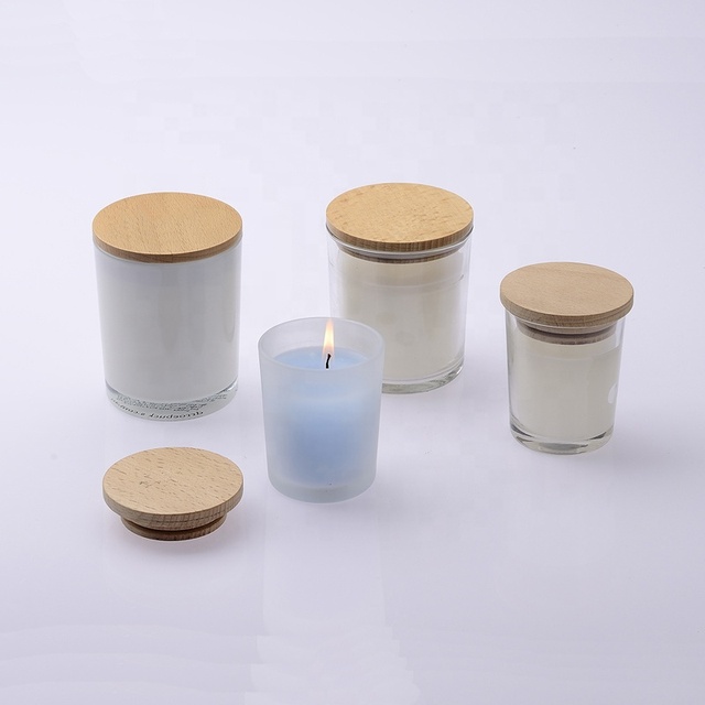 Candle Holder Frosted Glass Jar 300 ml 200 ml  150 ml 100 ml 50 ml Candle Jar Empty Glass Jar with Wooden Lid for Candle