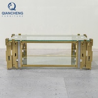 Fournisseur de meubles QIANCHENG, meubles de luxe pour la maison, tables d'appoint en fibre de verre, tables basses en verre modernes dorées