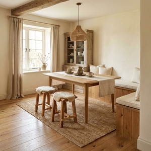 Juego de Mesa de Comedor Rectangular de Madera Moderna con 4 Taburetes, Diseño Minimalista Estable, Muebles para el Hogar - Product Image 3
