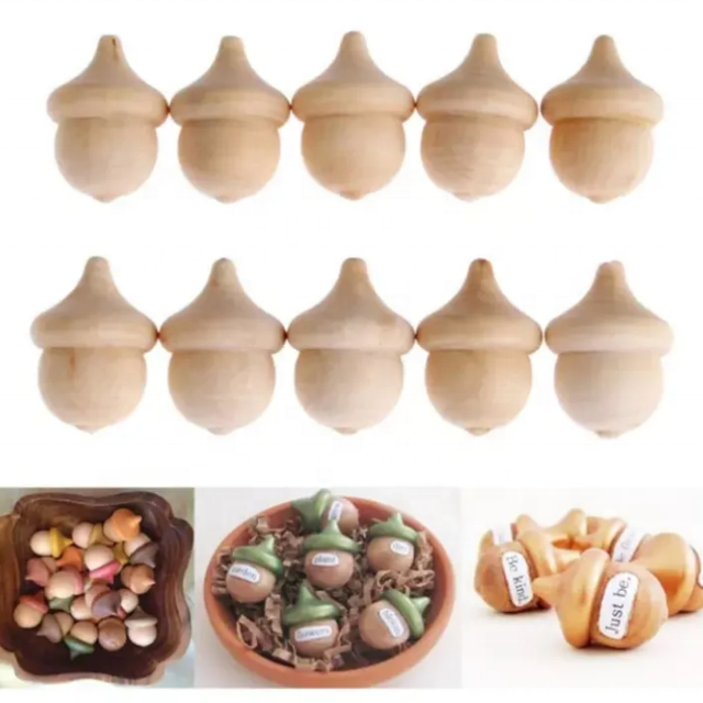 2023 New Design Unfinished Natural Wooden Decor Acorn Wood Acorn for Art Craft