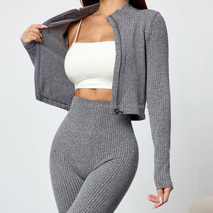 Conjunto de Pantalones de Campana con Cremallera y Manga Larga para Otoño e Invierno, Conjunto Deportivo de Yoga y Fitness, Conjunto de Fitness de Cintura Alta con Efecto Levanta Glúteos para Mujer - Product Image 1